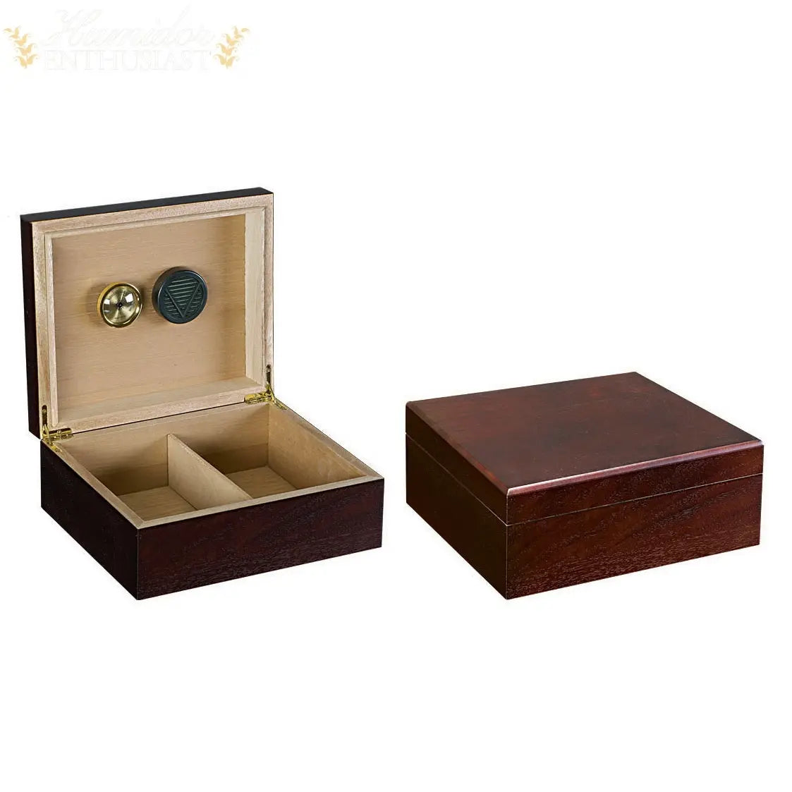 Dark Walnut Desktop Cigar Humidor with Hygrometer and Humidifier