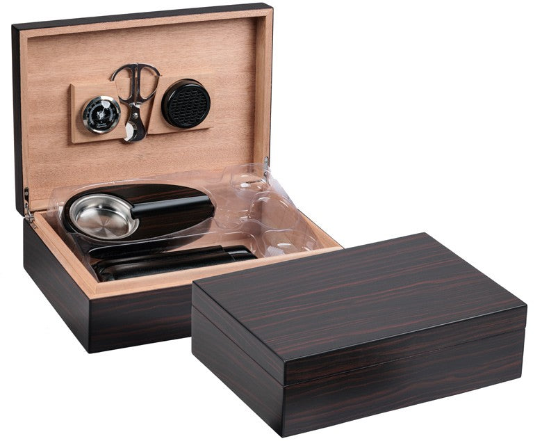 Davenport 50-Count Ebony Desktop Humidor with Cedar Lining Accessory Kit