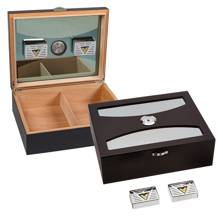 Delano Black Matte UV Glass Desktop Humidor 100 Cigar Capacity