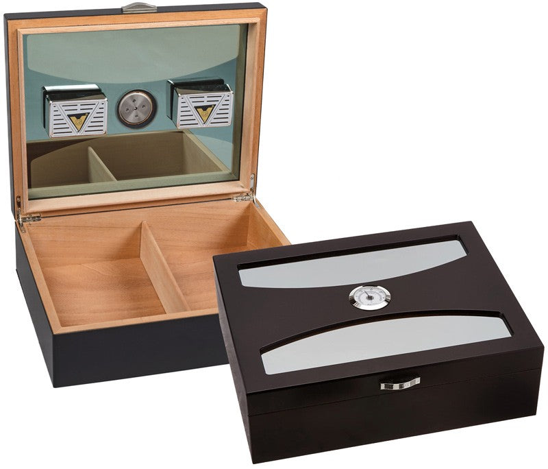 Delano Black Matte UV Glass Desktop Humidor 100 Cigar Capacity