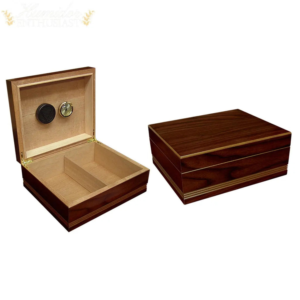 Duke Routed Edge Walnut Desktop Cigar Humidor with Cedar Lining