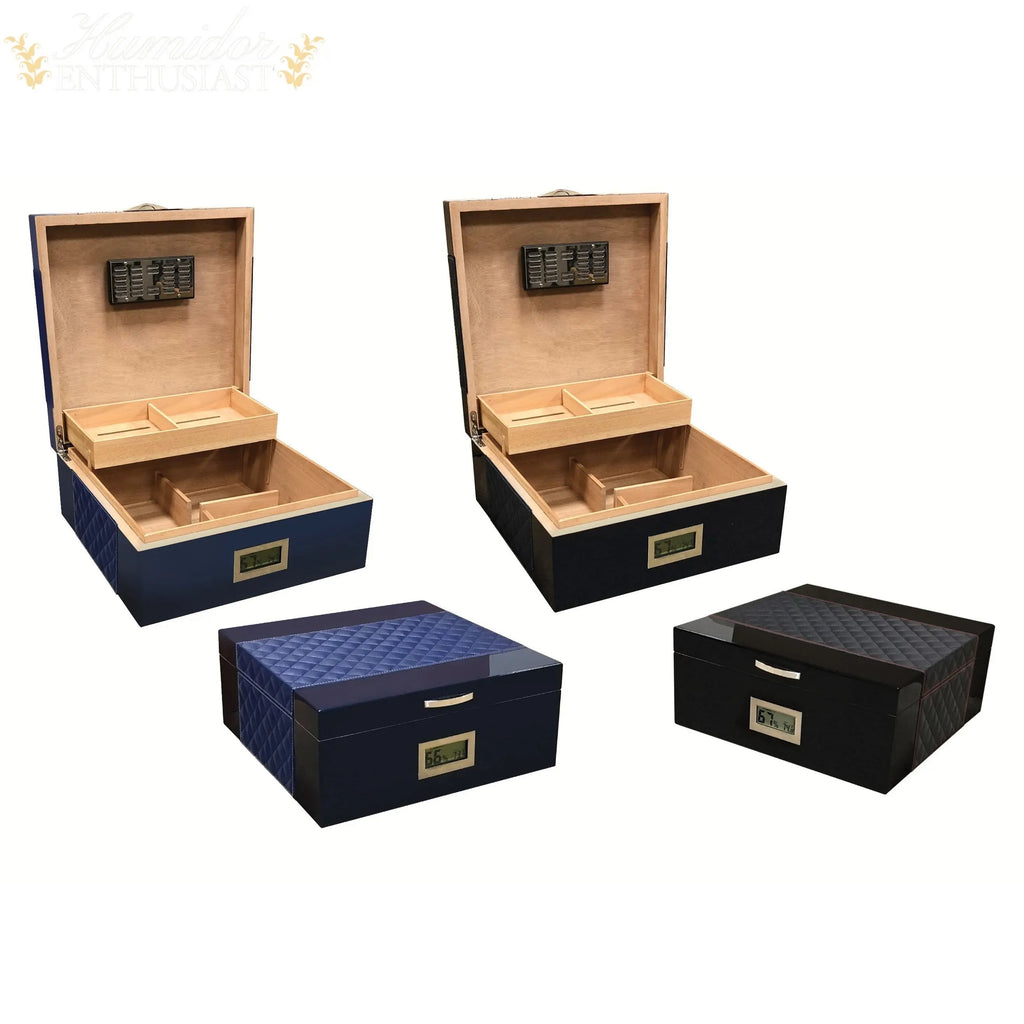 Prestige Import Group Hampton Leather-Pattern Desktop Cigar Humidor, 200-Count