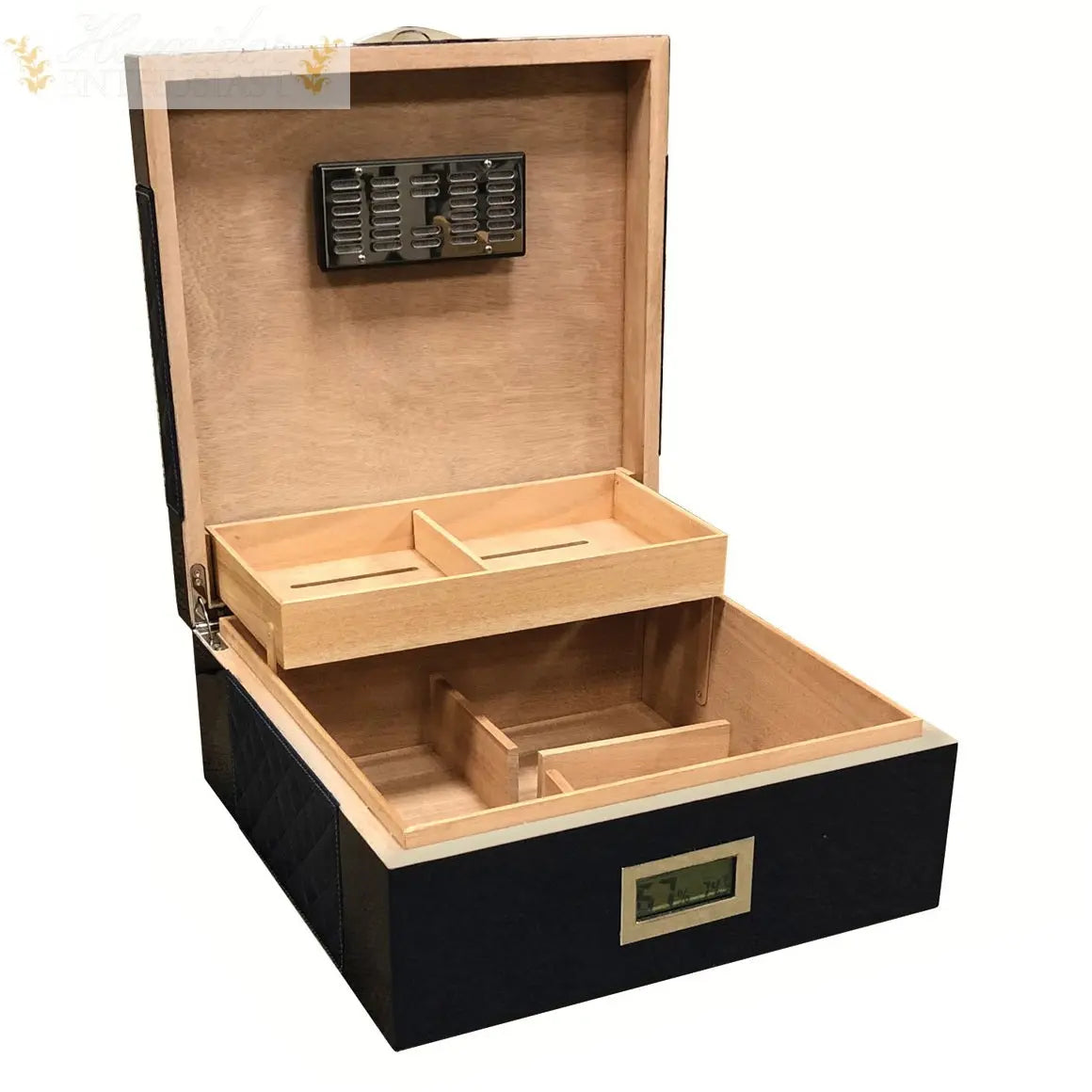 Prestige Import Group Hampton Leather-Pattern Desktop Cigar Humidor, 200-Count