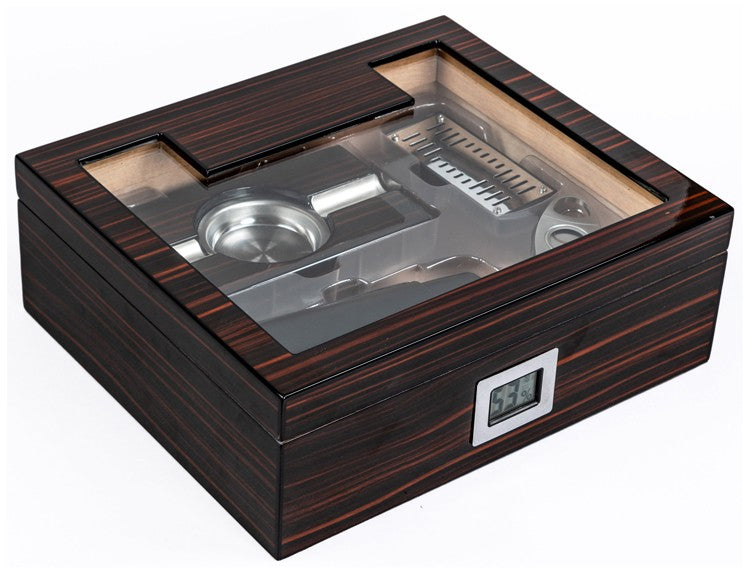 Kensington 75‑Count Glass Top Desktop Humidor Gift Set with Accessories