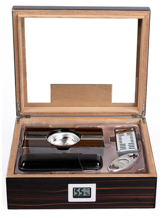 Kensington 75‑Count Glass Top Desktop Humidor Gift Set with Accessories