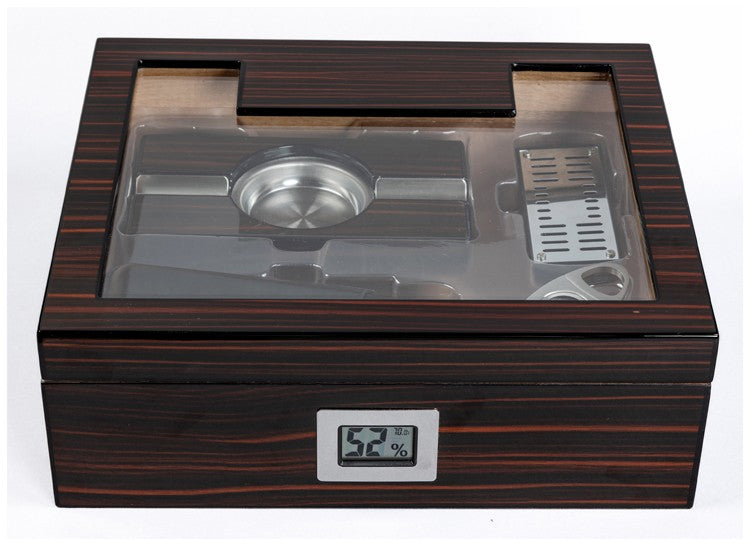 Kensington 75‑Count Glass Top Desktop Humidor Gift Set with Accessories