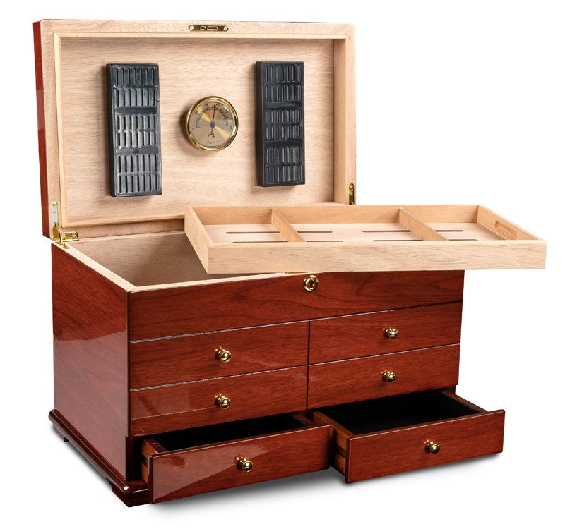 Prestige Import Group Landmark 300-Cigar Cherry Lacquer Desktop Humidor