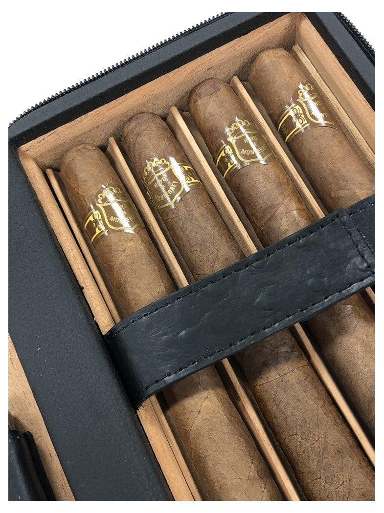 Manhattan Black Leather Travel Humidor Case with Cedar Lining, Accessories