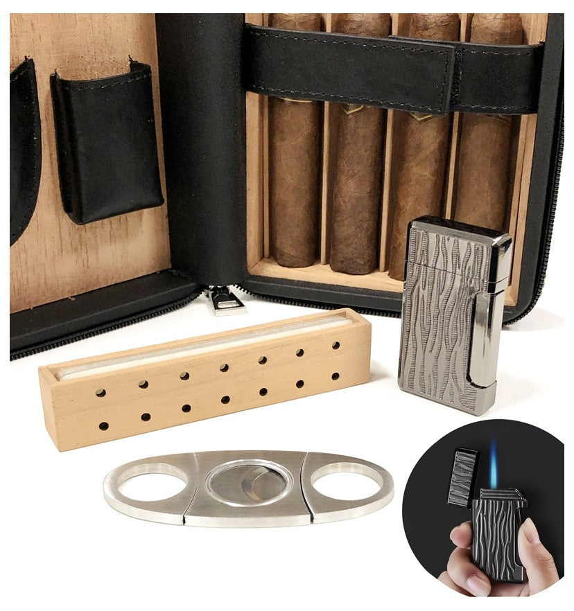 Manhattan Black Leather Travel Humidor Case with Cedar Lining, Accessories