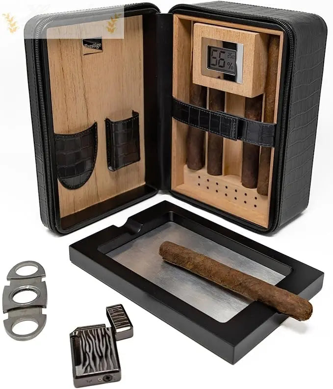 Manhattan XL Leather Travel Cigar Humidor Case with Accessories