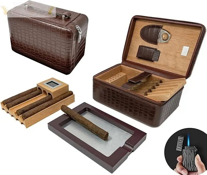 Manhattan XL Leather Travel Cigar Humidor Case with Accessories