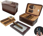 Manhattan XL Leather Travel Cigar Humidor Case with Accessories
