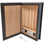 Novelist Brown Leather Book Travel Humidor with Tray, Hygrometer, Cutter