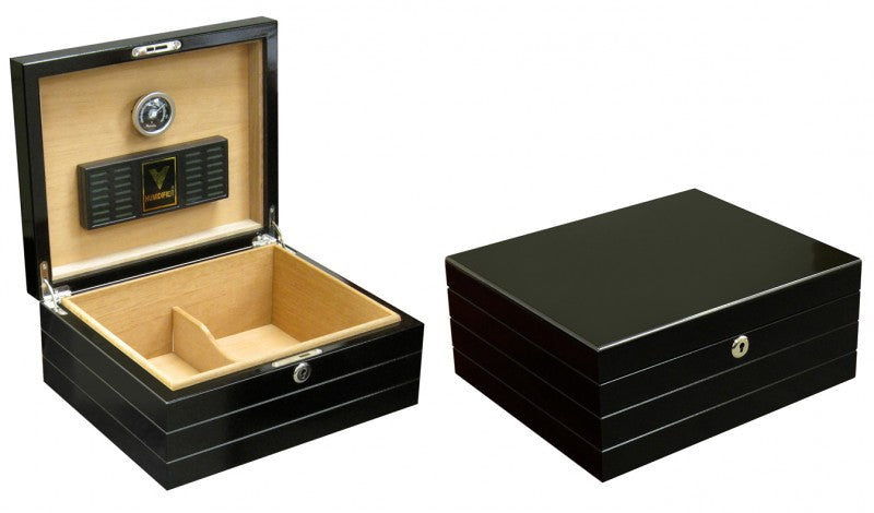 Onyx High-Gloss Black Desktop Humidor 50-Cigar Capacity Spanish Cedar