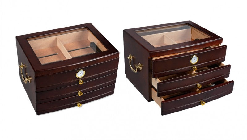 Regent Mahogany Glass-Top Desktop Humidor with 3 Drawers