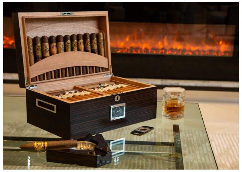 Rockefeller Ebony Desktop Humidor 130-Cigar Spanish Cedar Lined