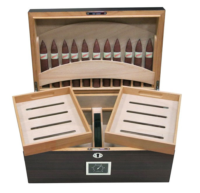 Rockefeller Ebony Desktop Humidor 130-Cigar Spanish Cedar Lined