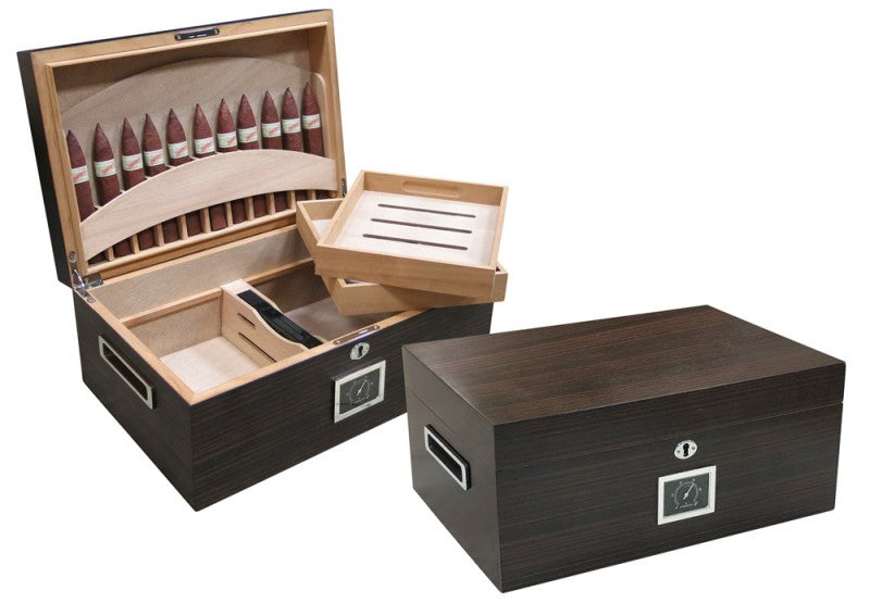Rockefeller Ebony Desktop Humidor 130-Cigar Spanish Cedar Lined