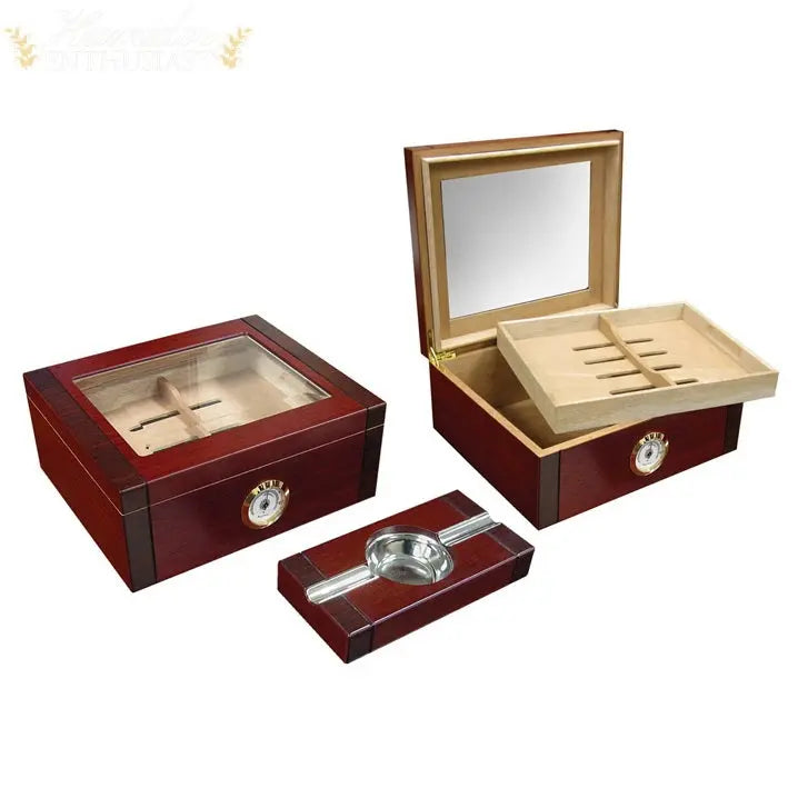 Sovereign Two-Tone Cherry Rosewood Desktop Cigar Humidor Set 50-Count
