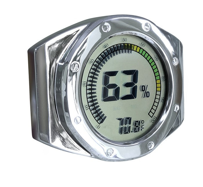 Prestige Import Group Watch Style Digital Hygrometer Polished Silver Bezel