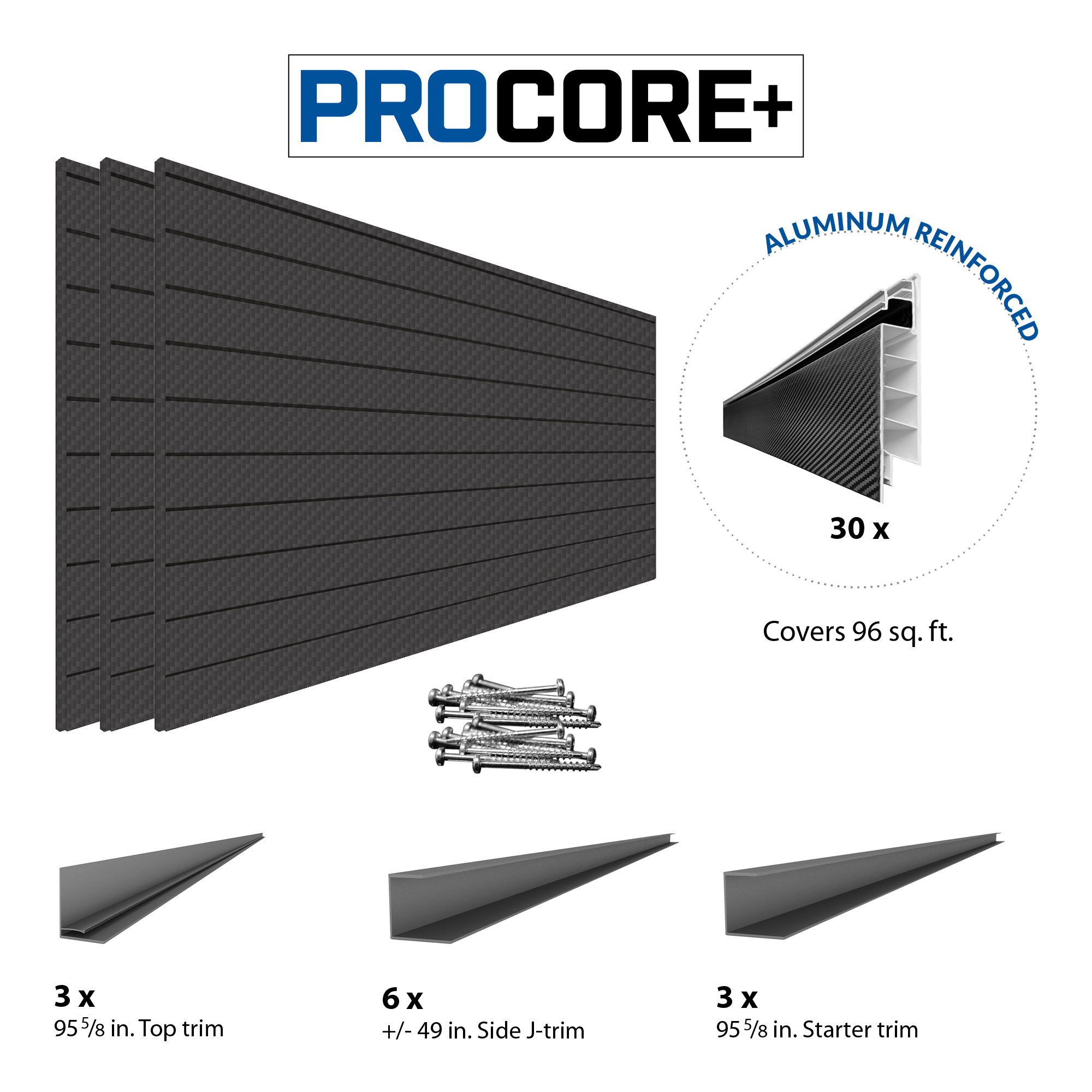 Proslat 8 ft. x 4 ft. PROCORE + Carbon Fiber PVC Slatwall