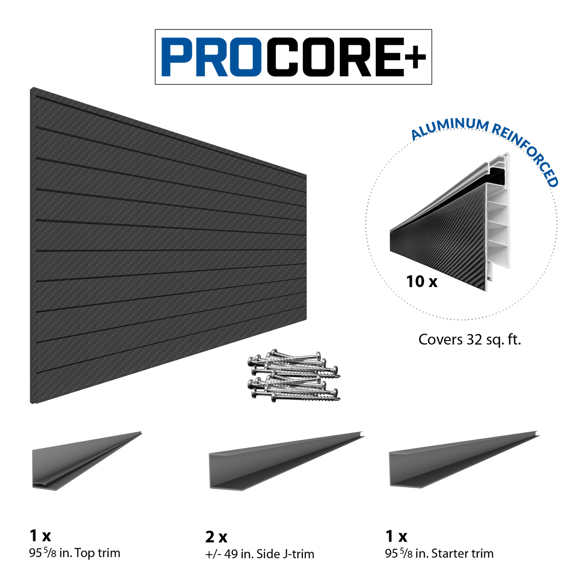 Proslat 8 ft. x 4 ft. PROCORE + Carbon fiber PVC Slatwall