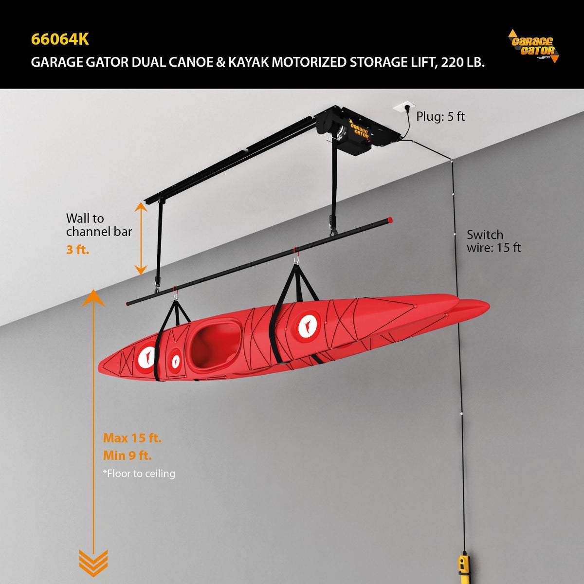 Proslat Garage Gator Dual Canoe & Kayak 220 lb Lift Kit