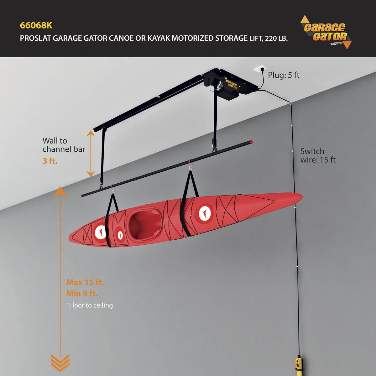 Proslat Garage Gator Single Canoe & Kayak 220 lb Hoist kit