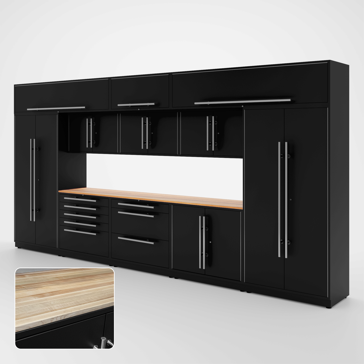 Proslat Lux Cabinets Black 12 Piece Set with Maple Wood