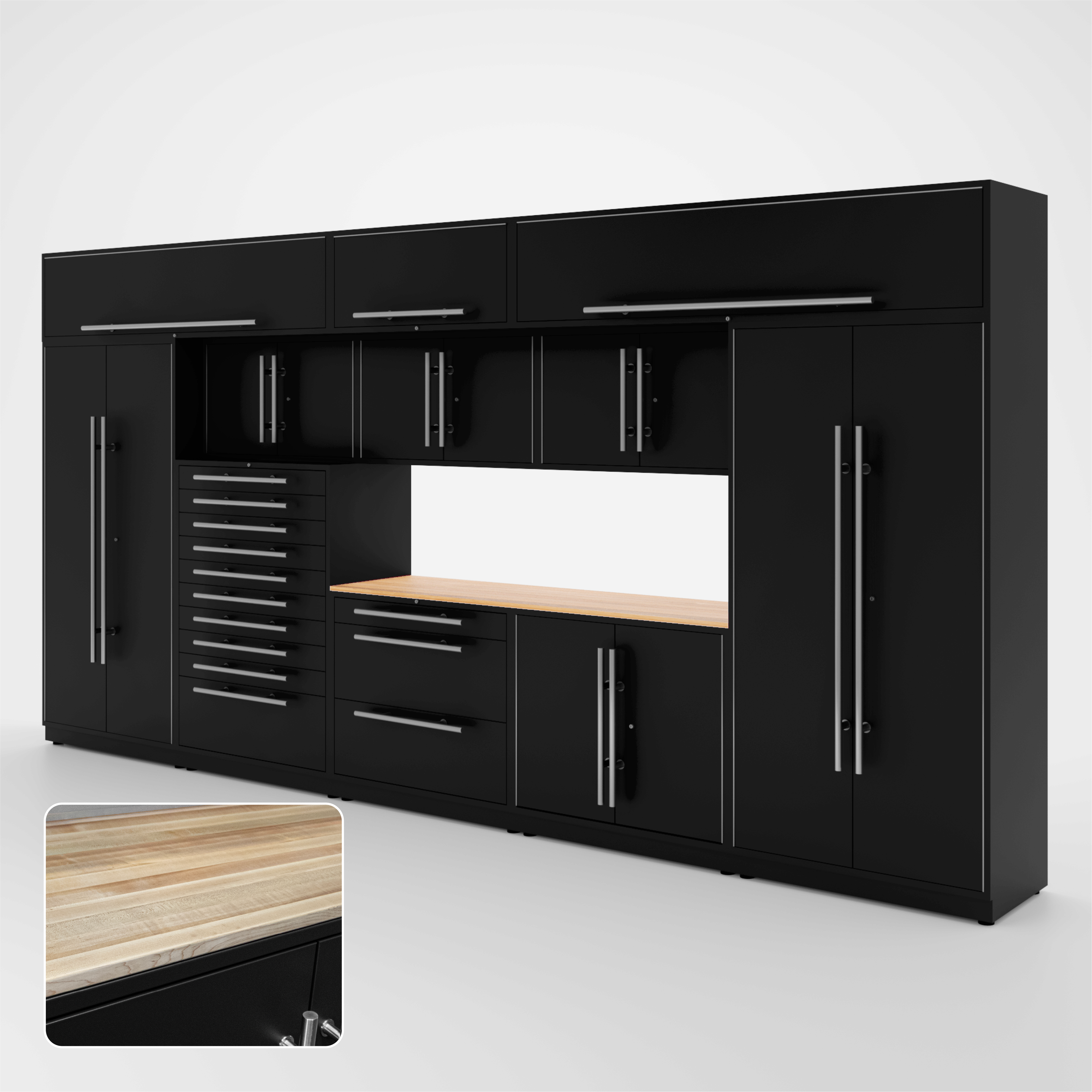 Proslat Lux Cabinets Black 12 Piece Set with Maple Wood
