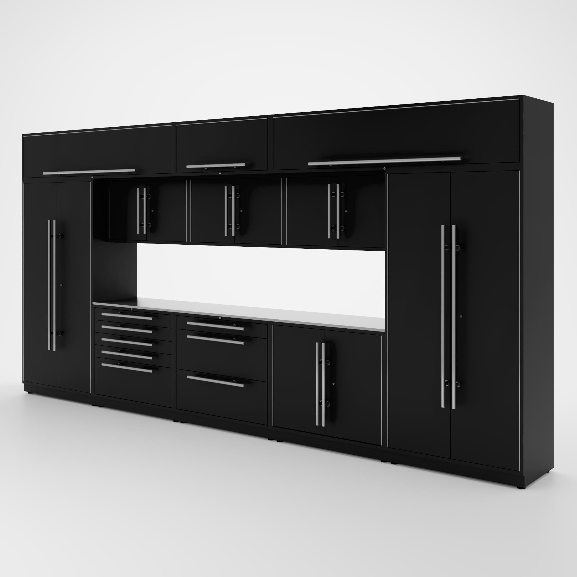 Proslat Lux Cabinets Black 12 Piece Set with Stainless