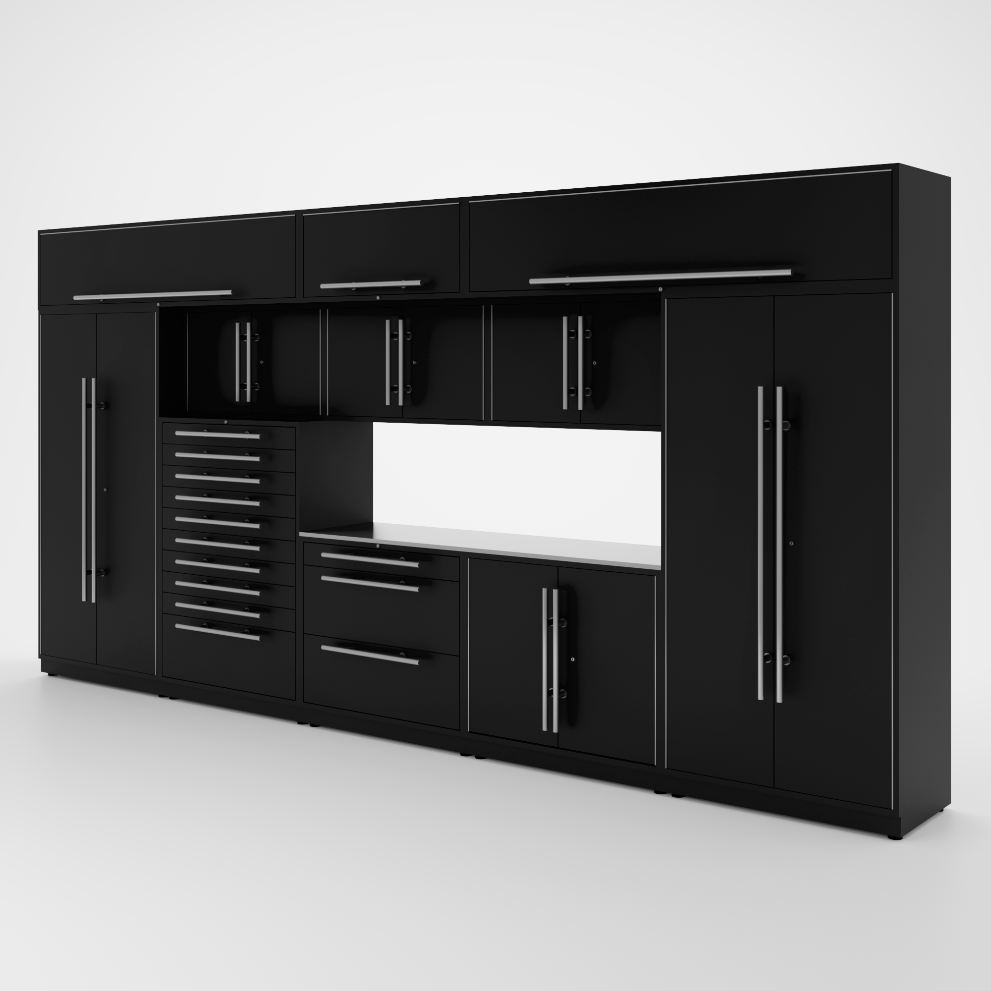 Proslat Lux Cabinets Black 12 Piece Set with Stainless