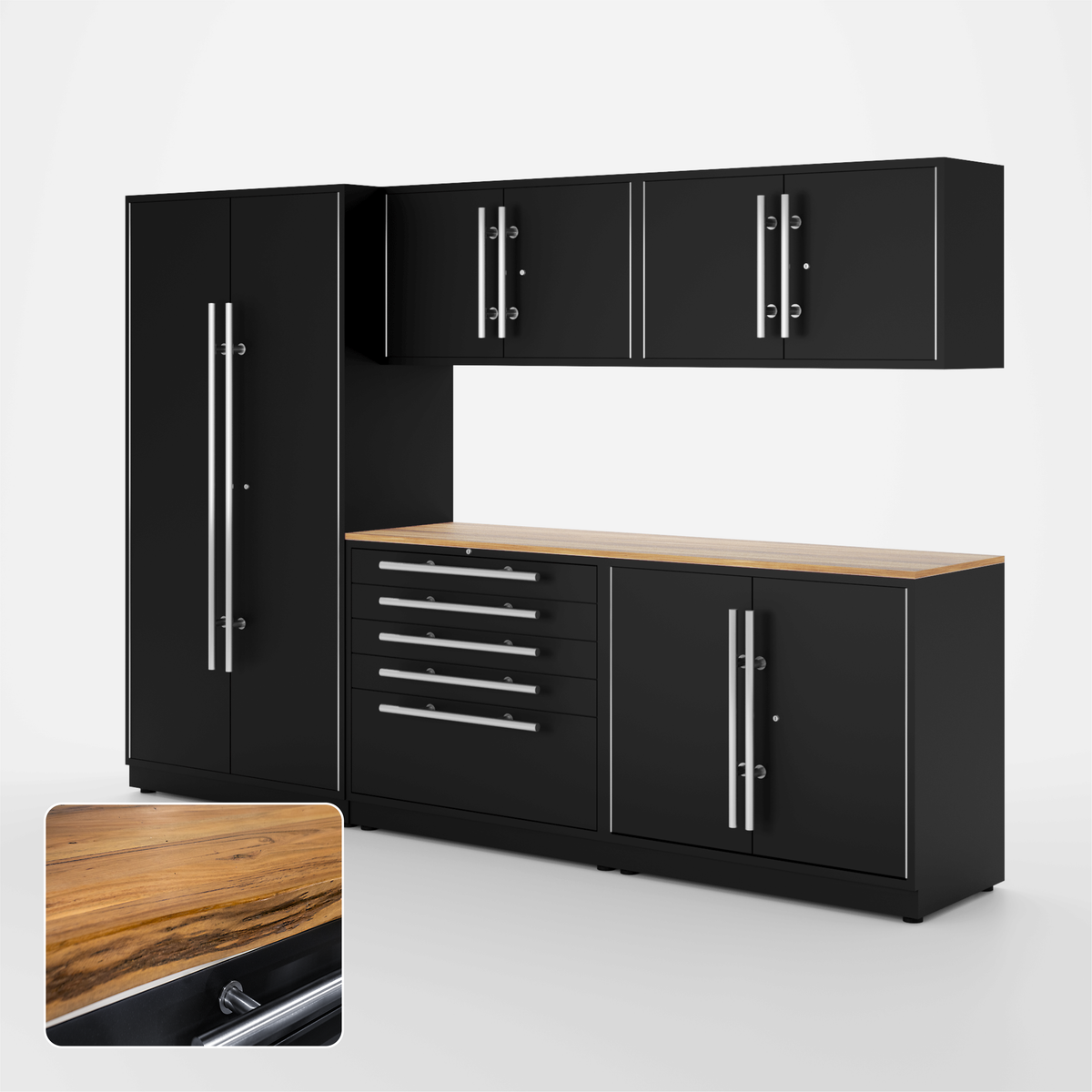 Proslat Lux Cabinets Black 6 Piece Set with Live Edge Wood