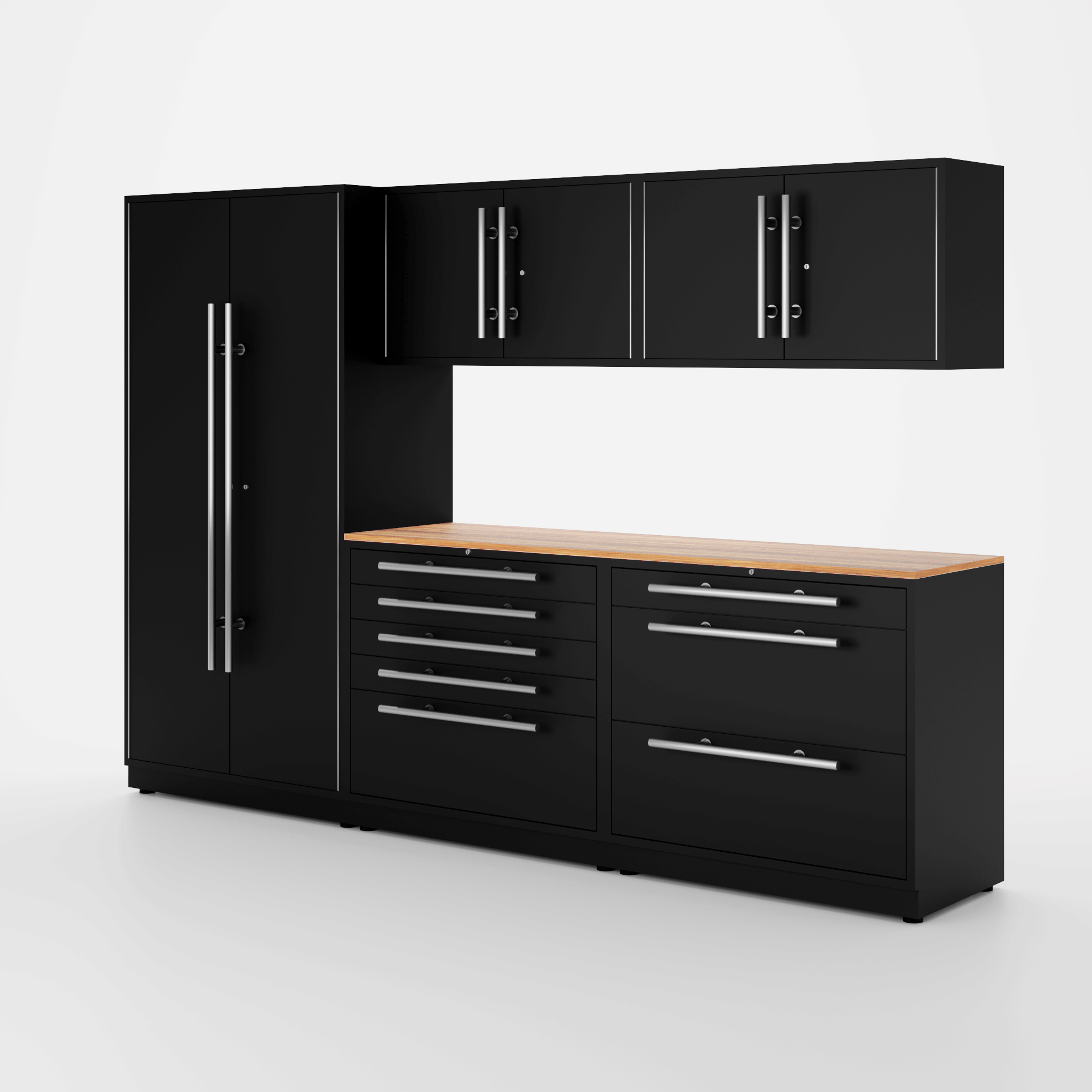 Proslat Lux Cabinets Black 6 Piece Set with Live Edge Wood