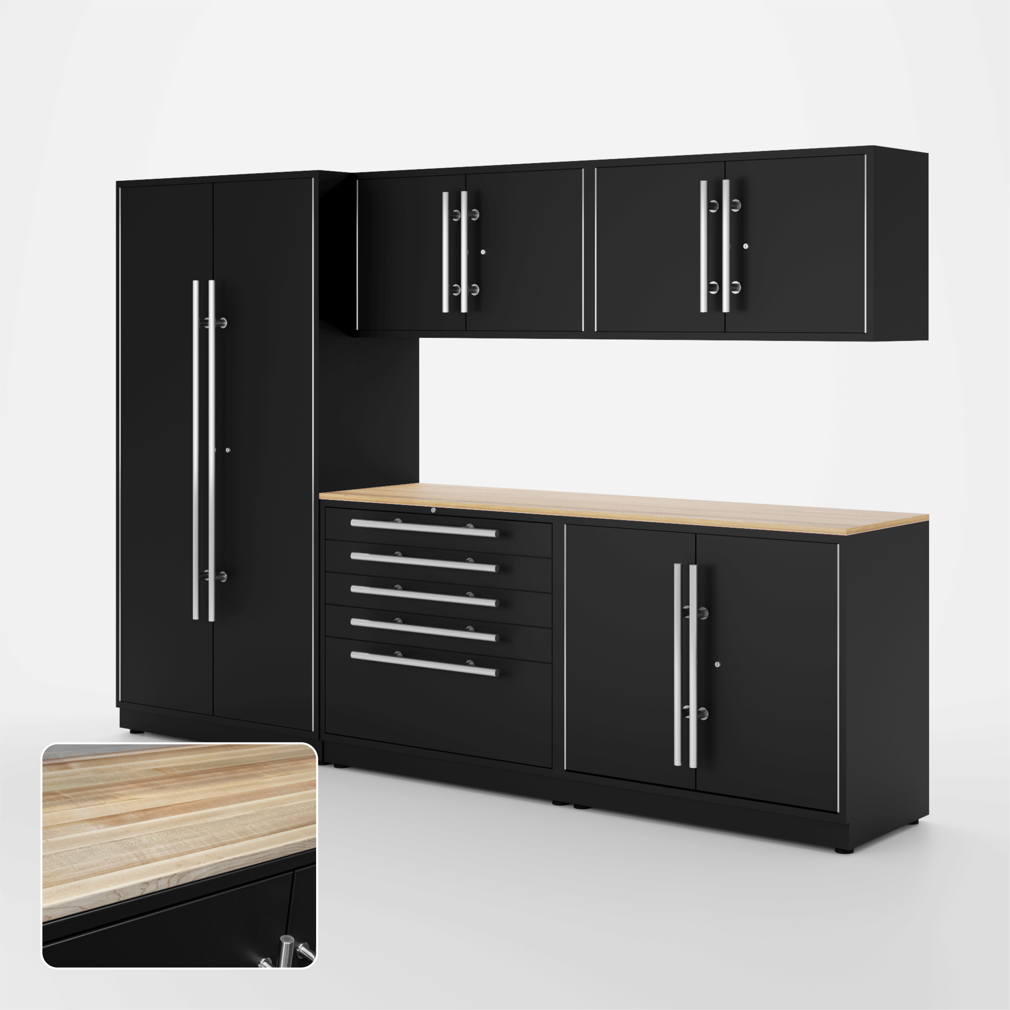 Proslat Lux Cabinets Black 6 Piece Set with Maple Wood