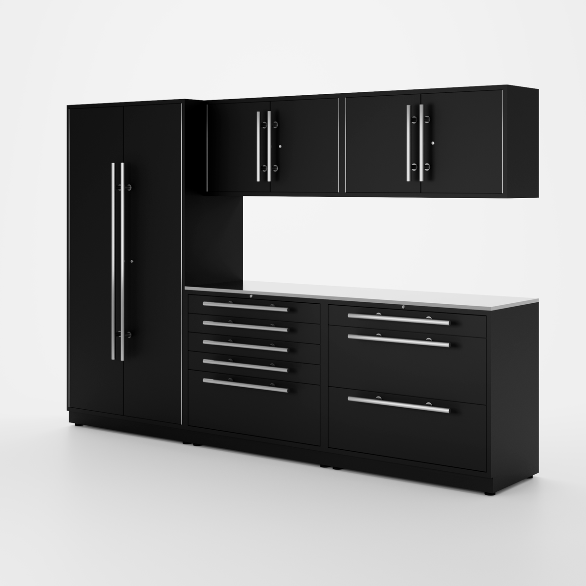 Proslat Lux Cabinets Black 6 Piece Set with Stainless Steel