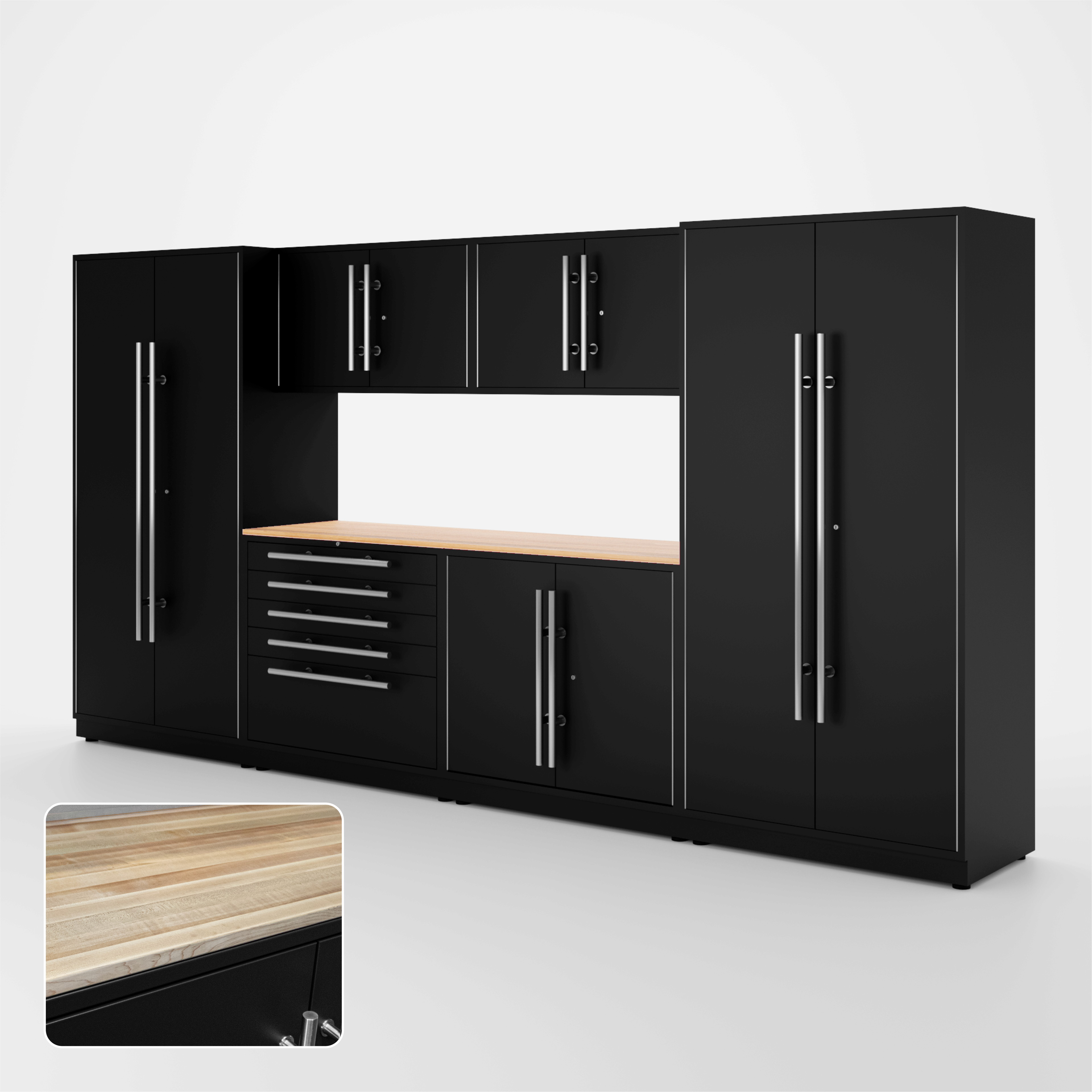 Proslat Lux Cabinets Black 7 Piece Set with Maple Wood