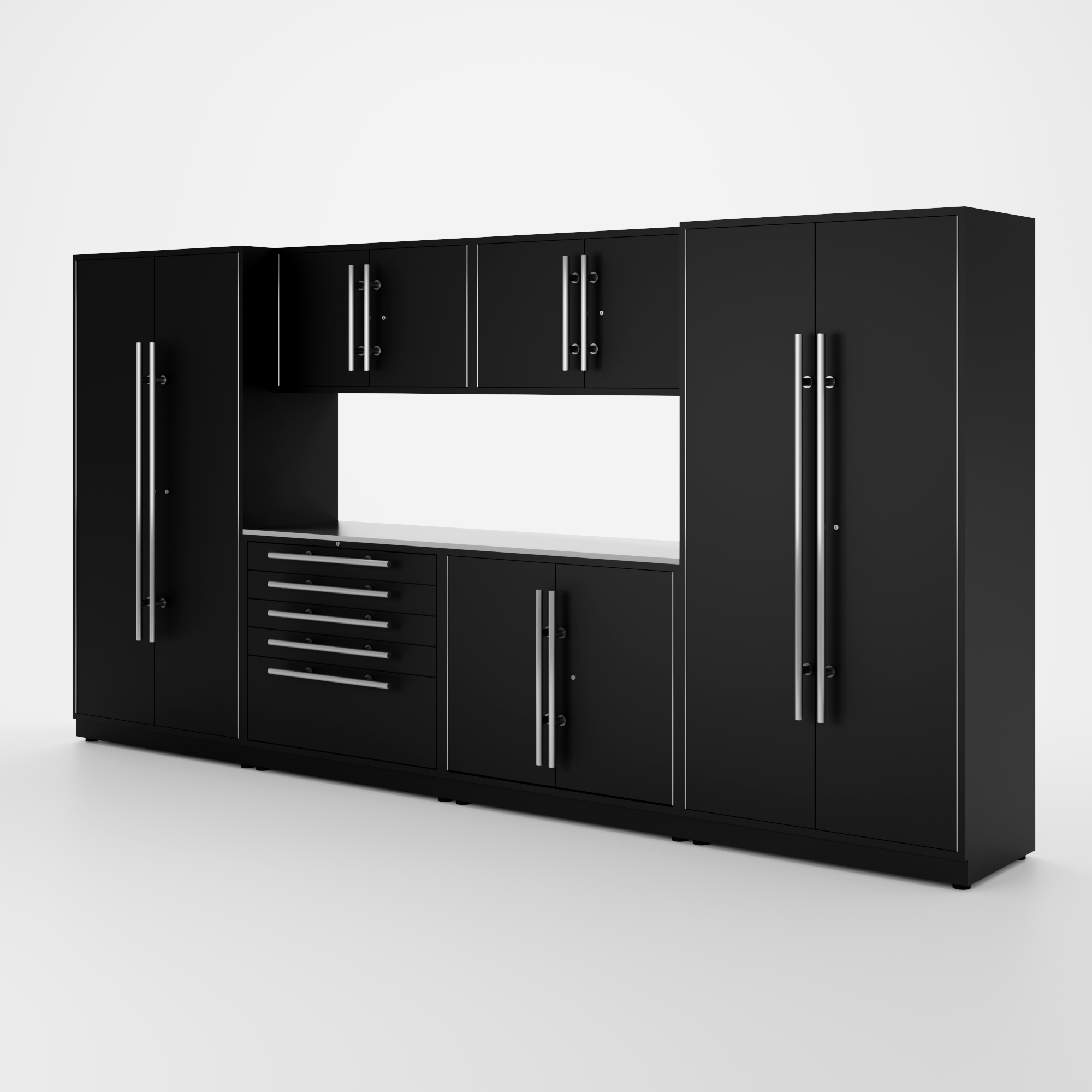 Proslat Lux Cabinets Black 7 Piece Set with Stainless Steel