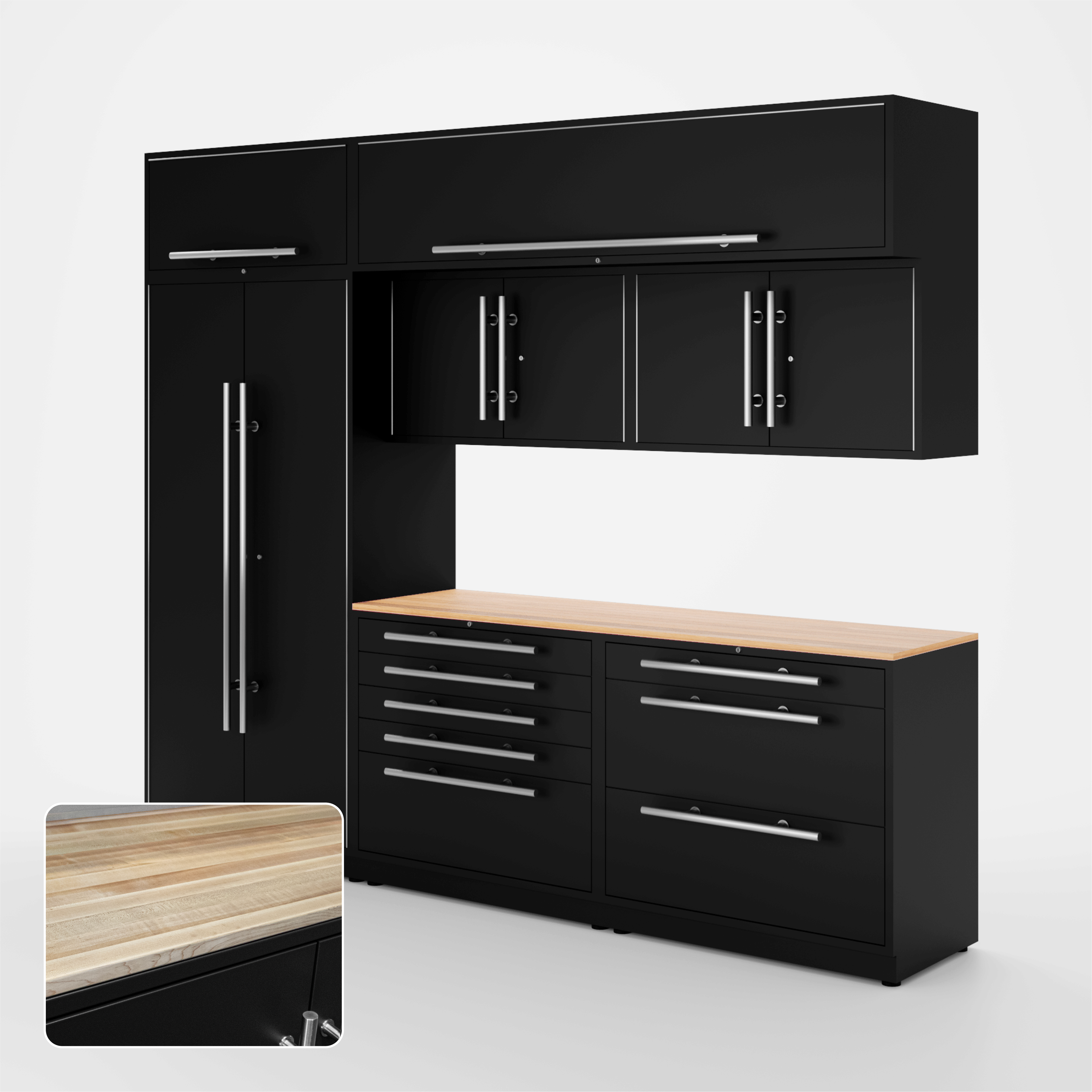 Proslat Lux Cabinets Black 8 Piece Set with Maple Wood
