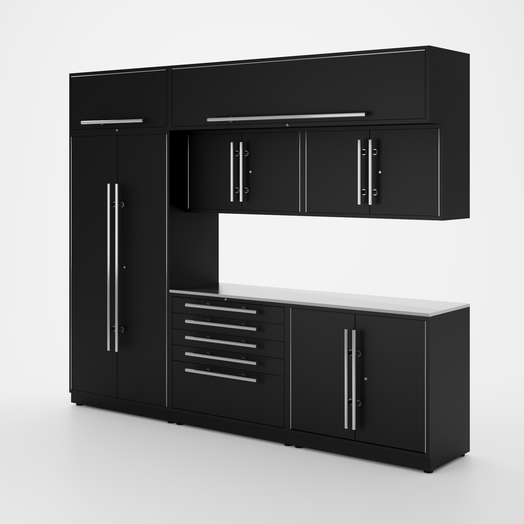 Proslat Lux Cabinets Black 8 Piece Set with Stainless Steel