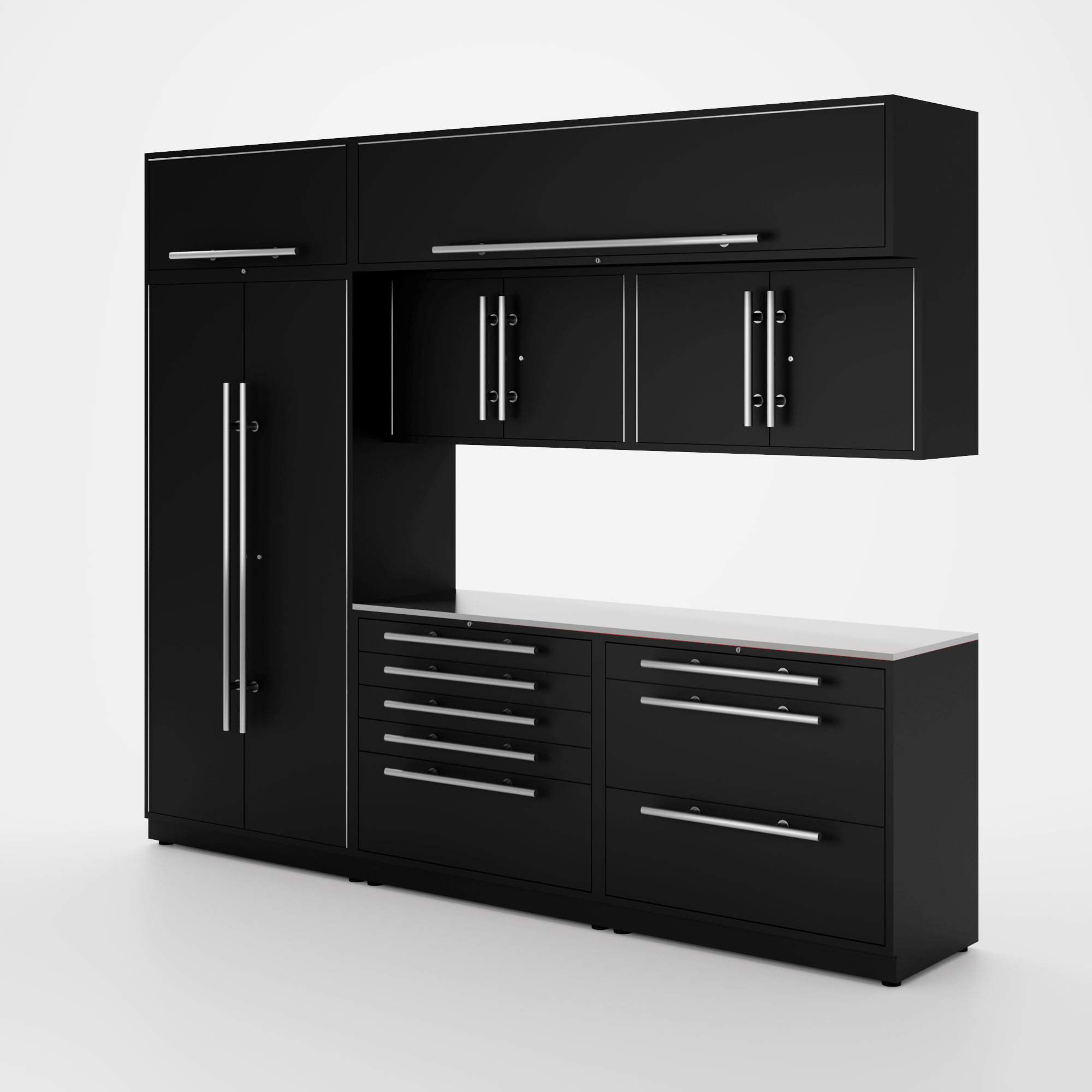 Proslat Lux Cabinets Black 8 Piece Set with Stainless Steel