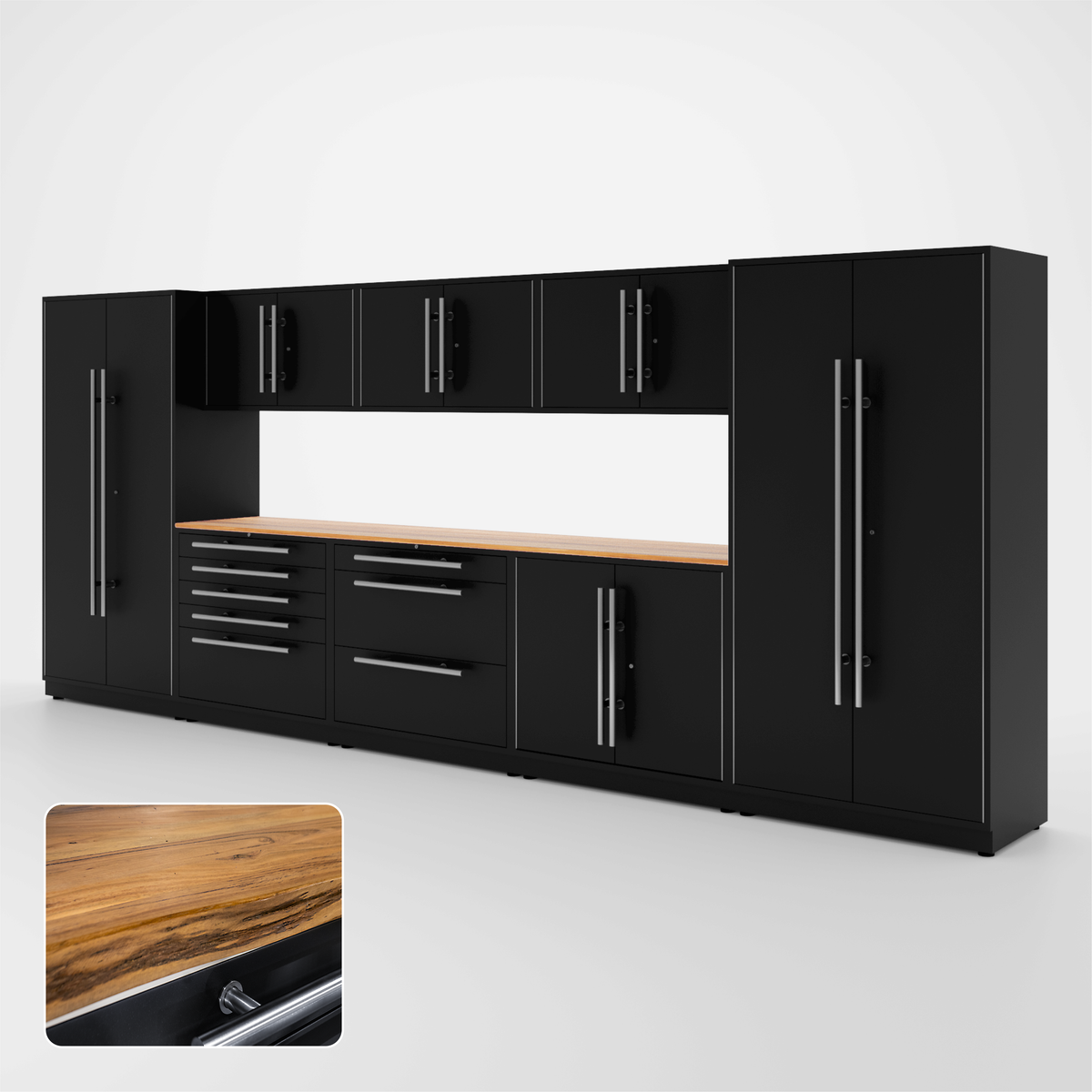 Proslat Lux Cabinets Black 9 Piece Set with Live Edge Wood