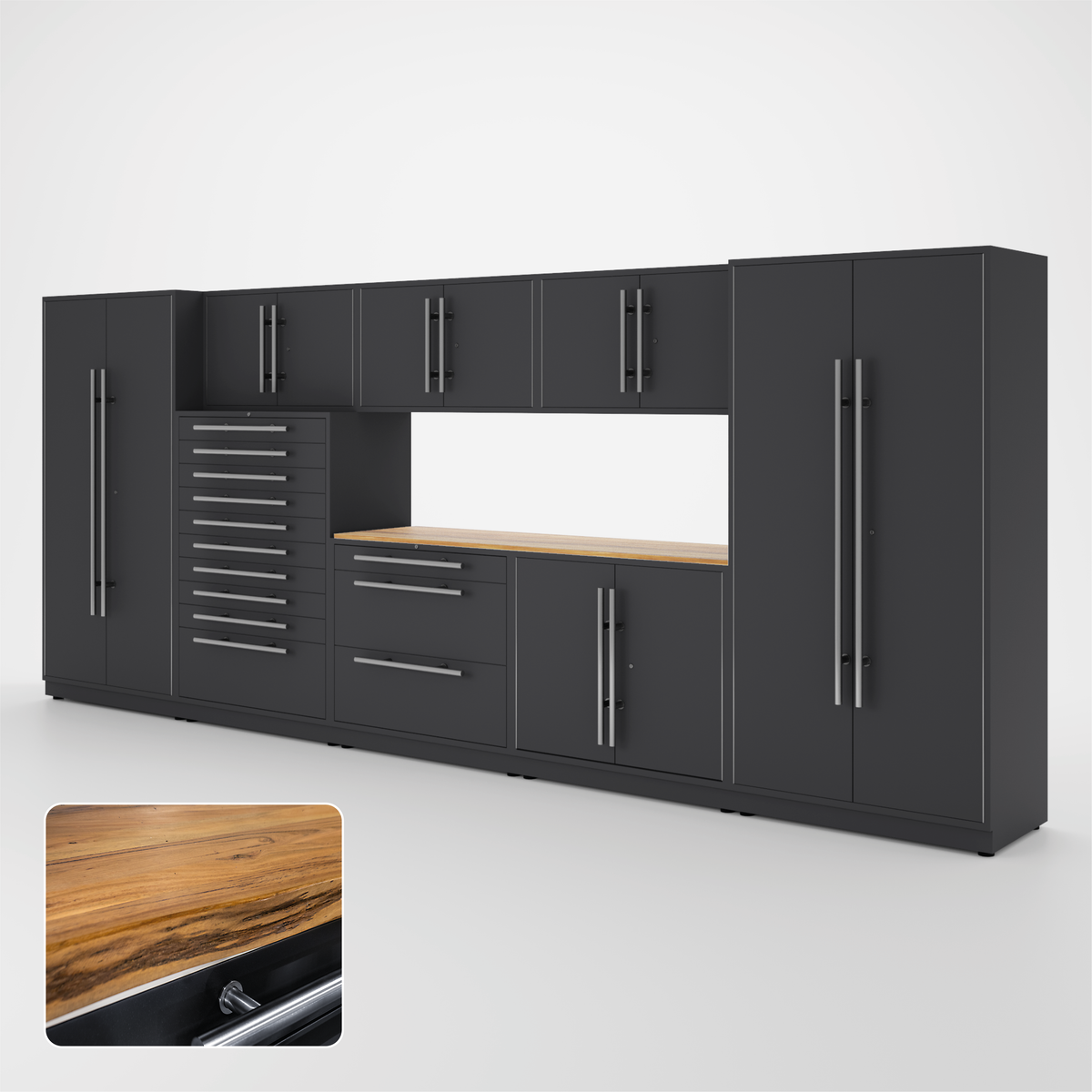 Proslat Lux Cabinets Black 9 Piece Set with Live Edge Wood