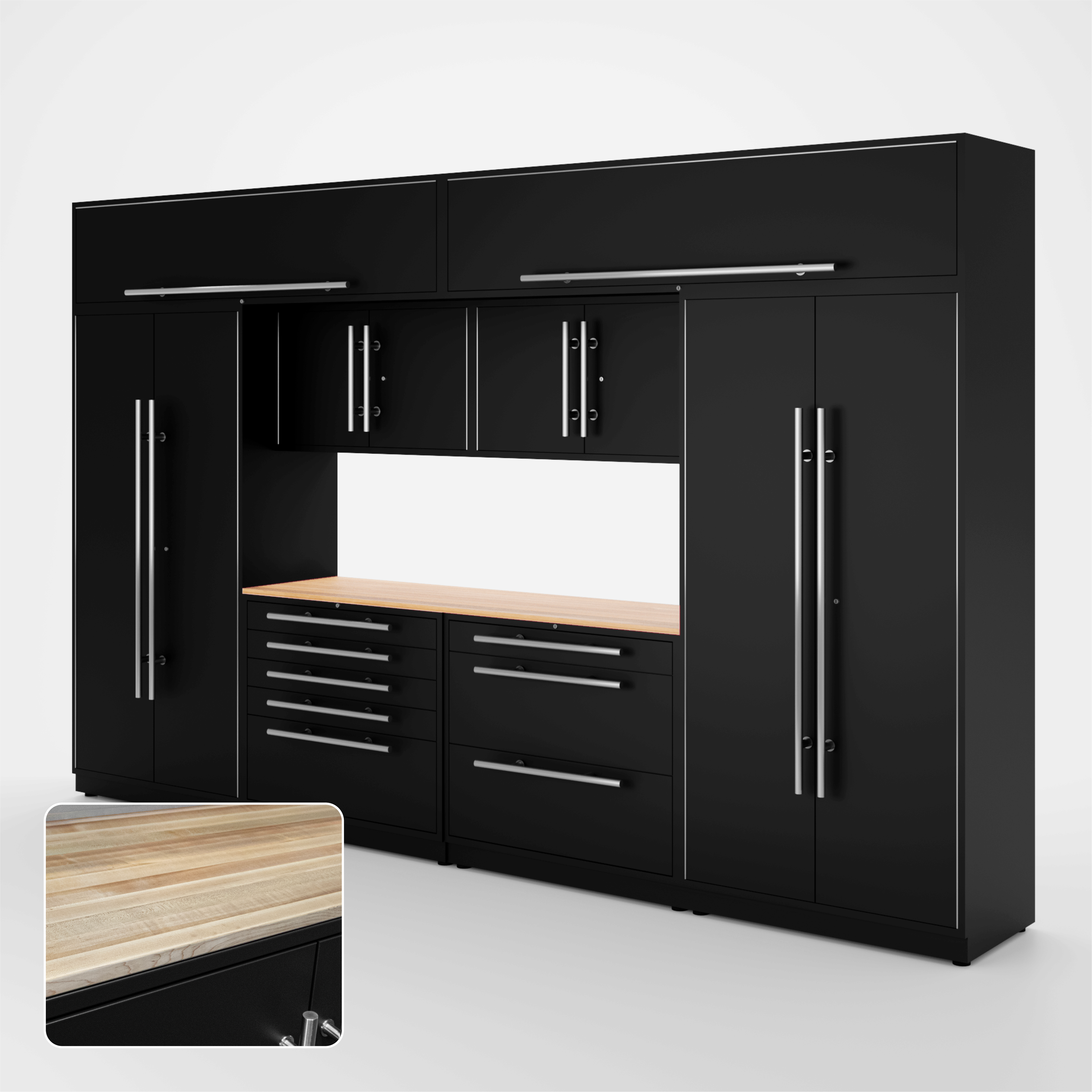 Proslat Lux Cabinets Black 9 Piece Set with Maple Wood