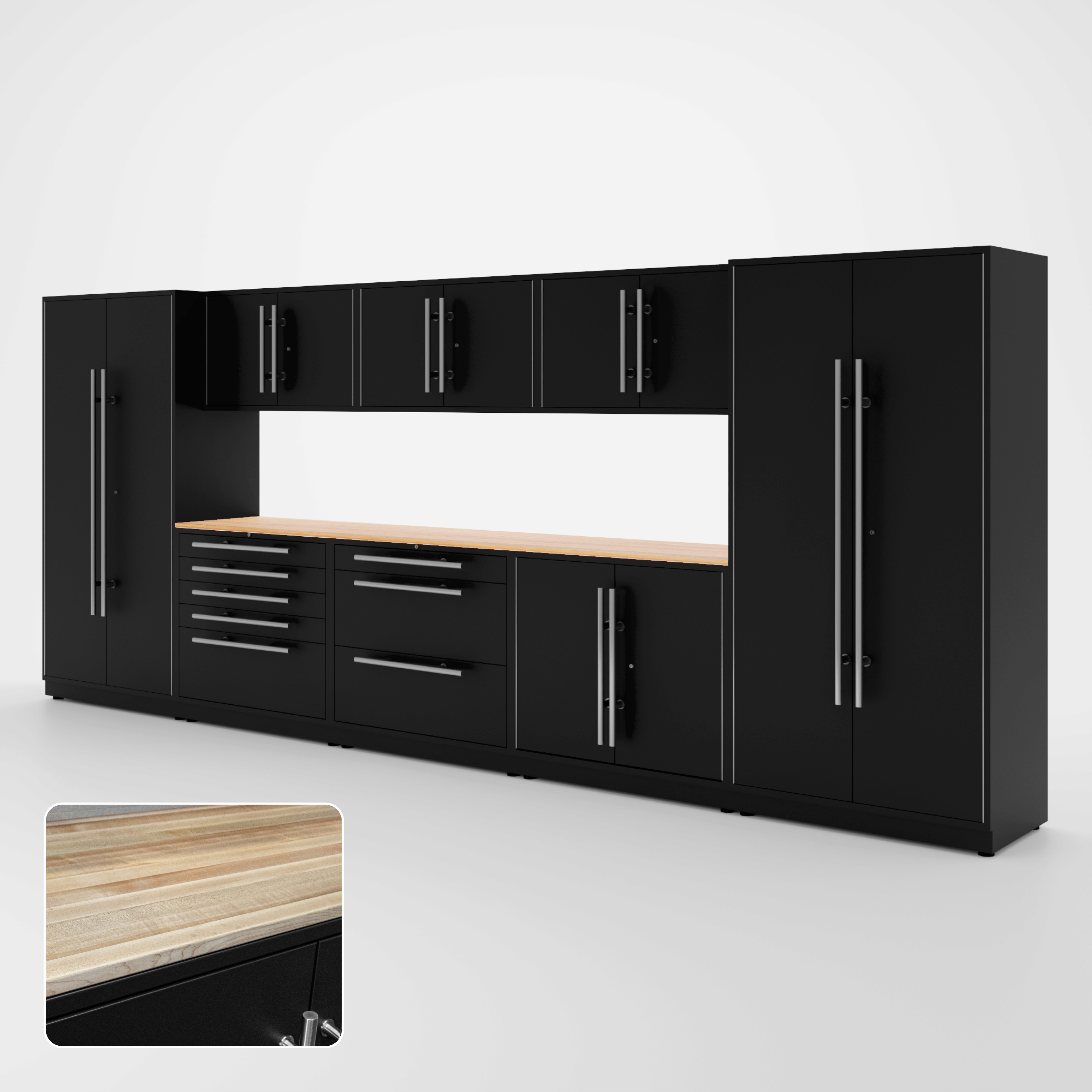 Proslat Lux Cabinets Black 9 Piece Set with Maple Wood