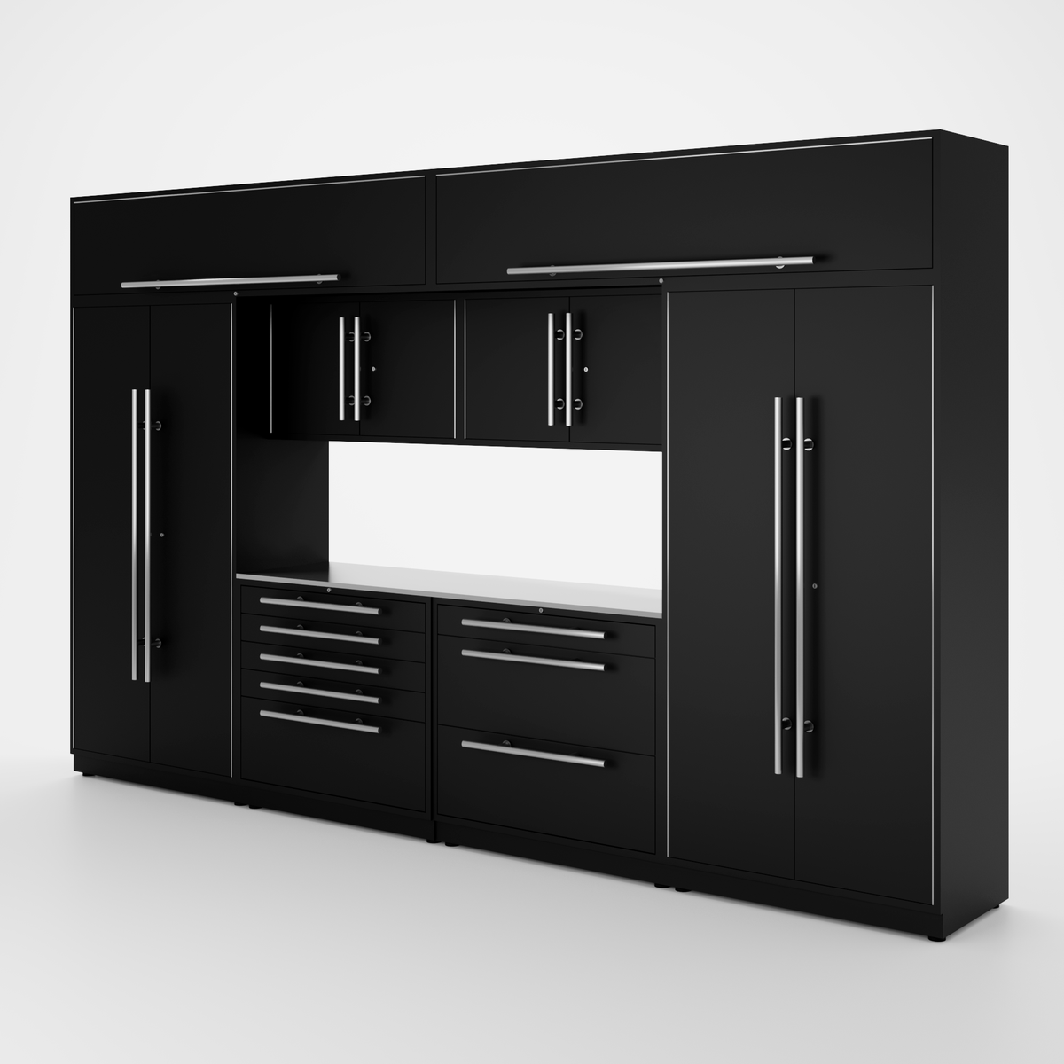 Proslat Lux Cabinets Black 9 Piece Set with Stainless Steel