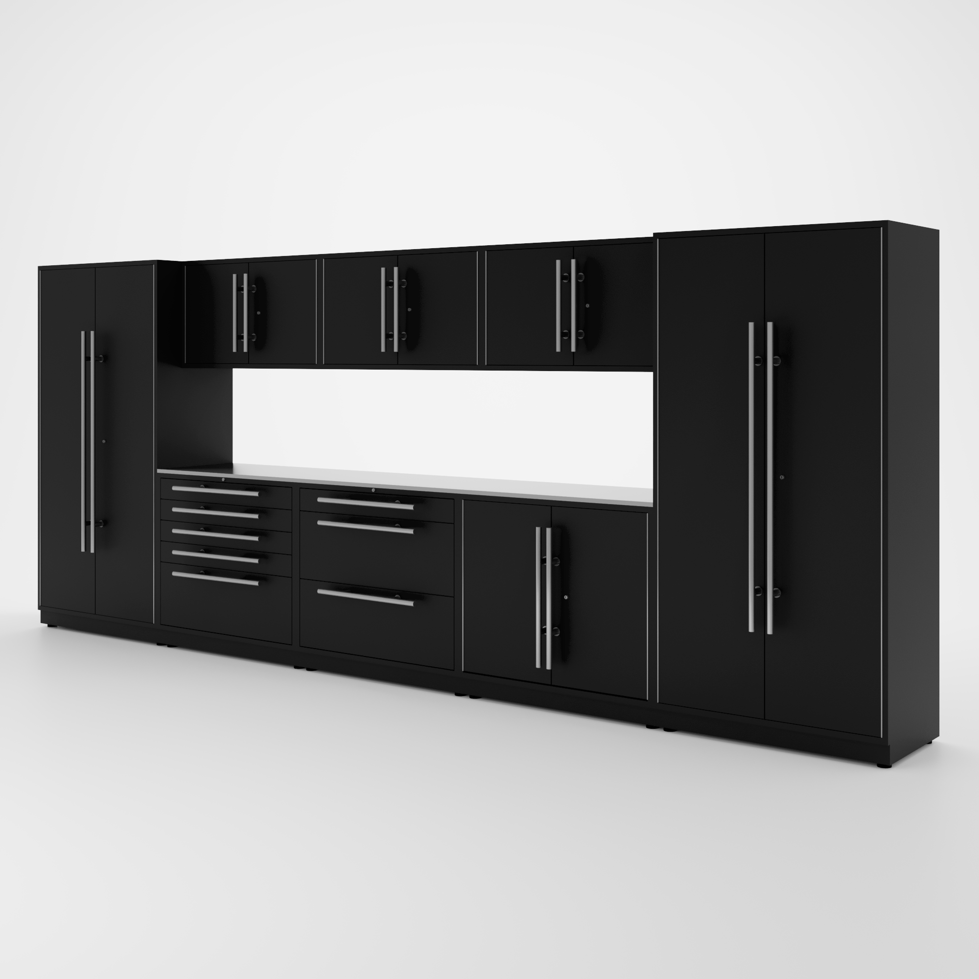 Proslat Lux Cabinets Black 9 Piece Set with Stainless Steel