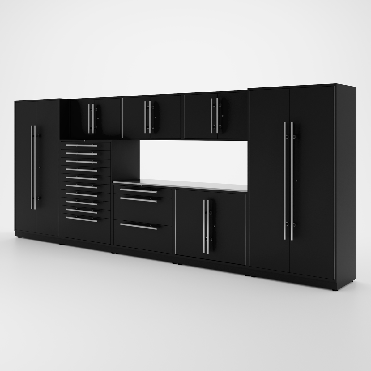 Proslat Lux Cabinets Black 9 Piece Set with Stainless Steel