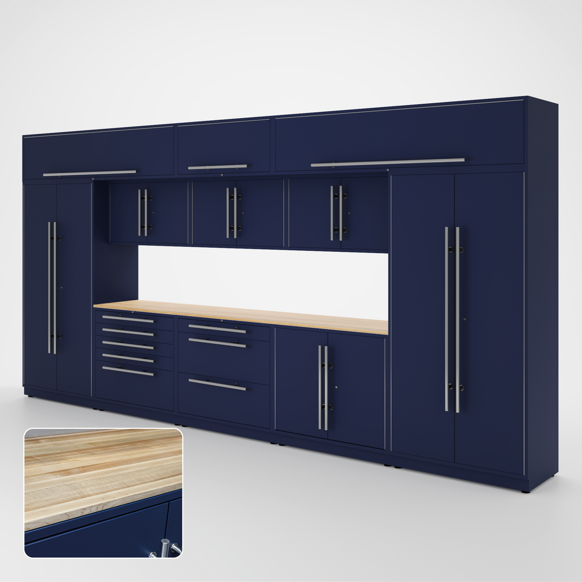 Proslat Lux Cabinets Blue 12 Piece Set with Maple Wood