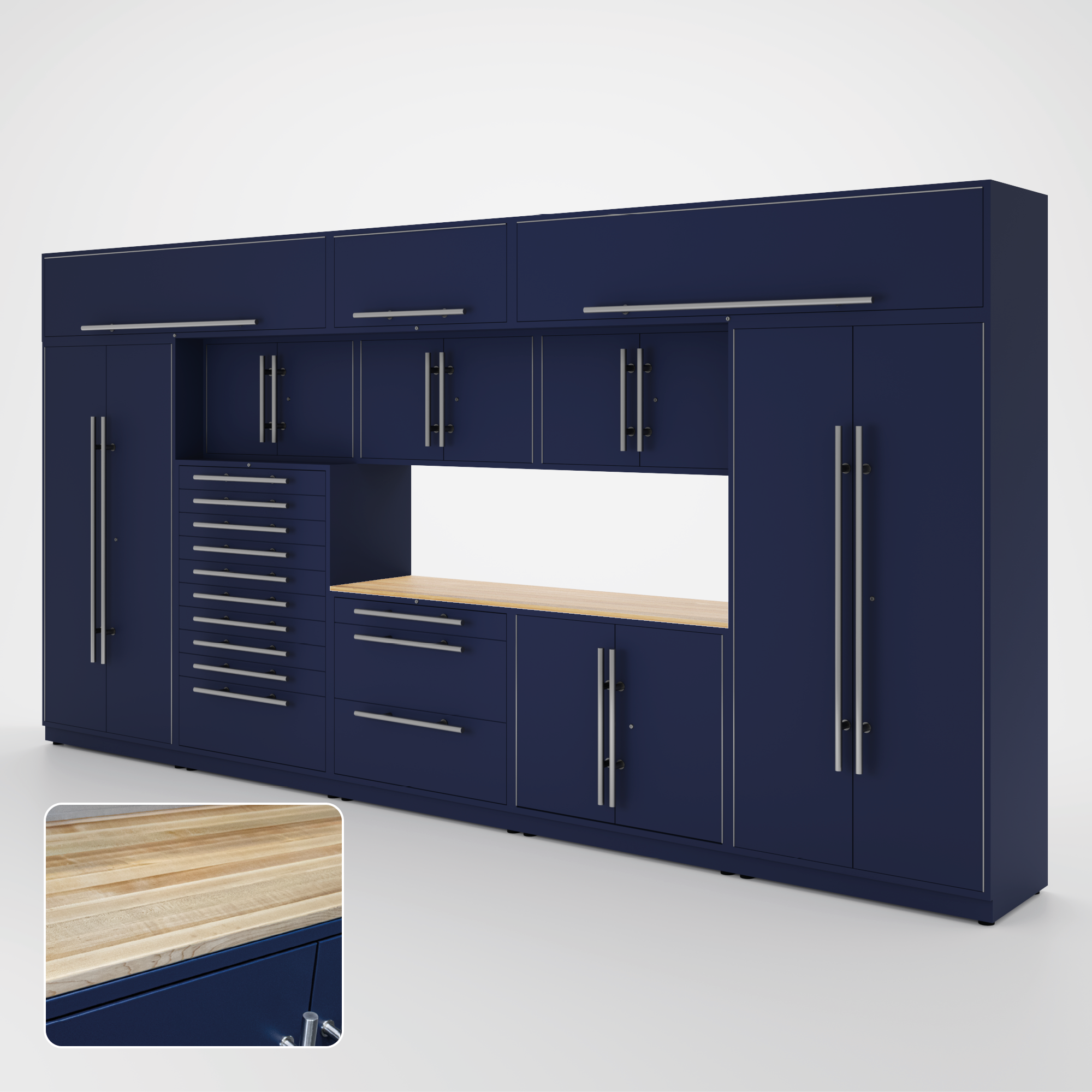 Proslat Lux Cabinets Blue 12 Piece Set with Maple Wood